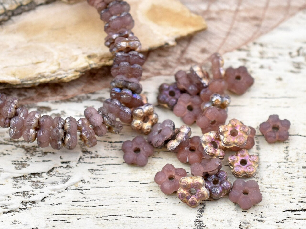 *50* 5mm Copper AB Washed Etched Rosewood Forget Me Not Rondelle Daisy Beads
